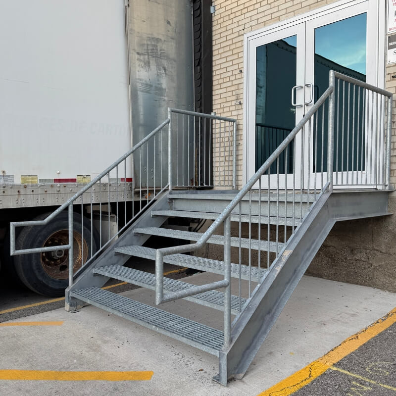 Hot-Dip Galvanized Steel Railings on Commercial Staircase and Platform